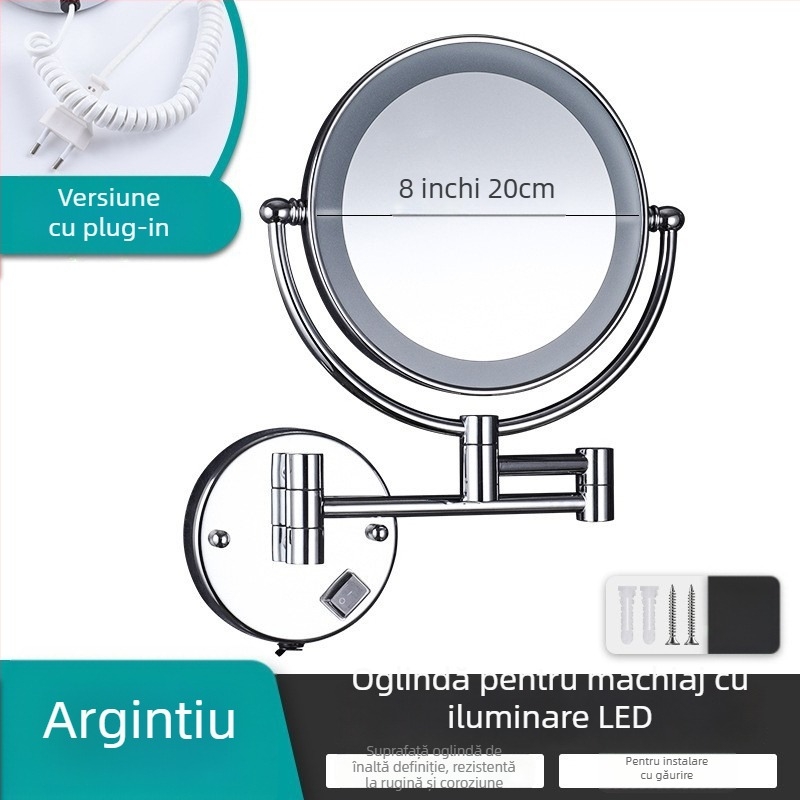 Anju Oglindă de baie pliabilă, cu față dublă, montare pe perete, extensibilă, cadru metalic