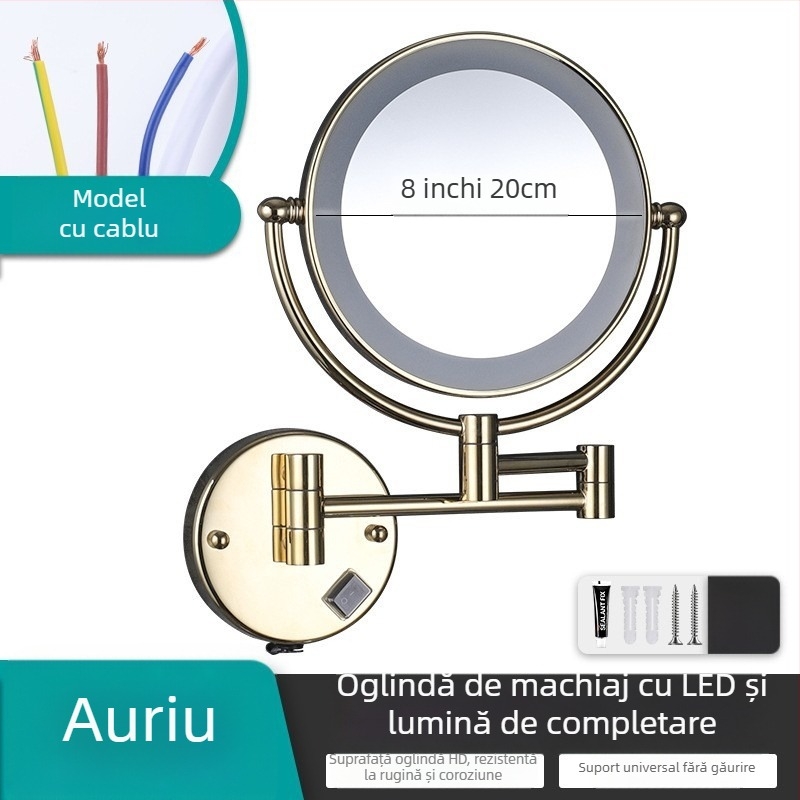 Anju Oglindă de baie pliabilă, cu față dublă, montare pe perete, extensibilă, cadru metalic