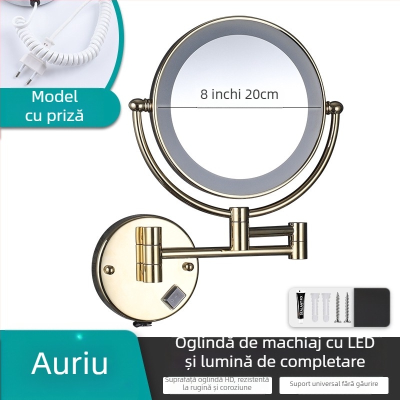 Anju Oglindă de baie pliabilă, cu față dublă, montare pe perete, extensibilă, cadru metalic