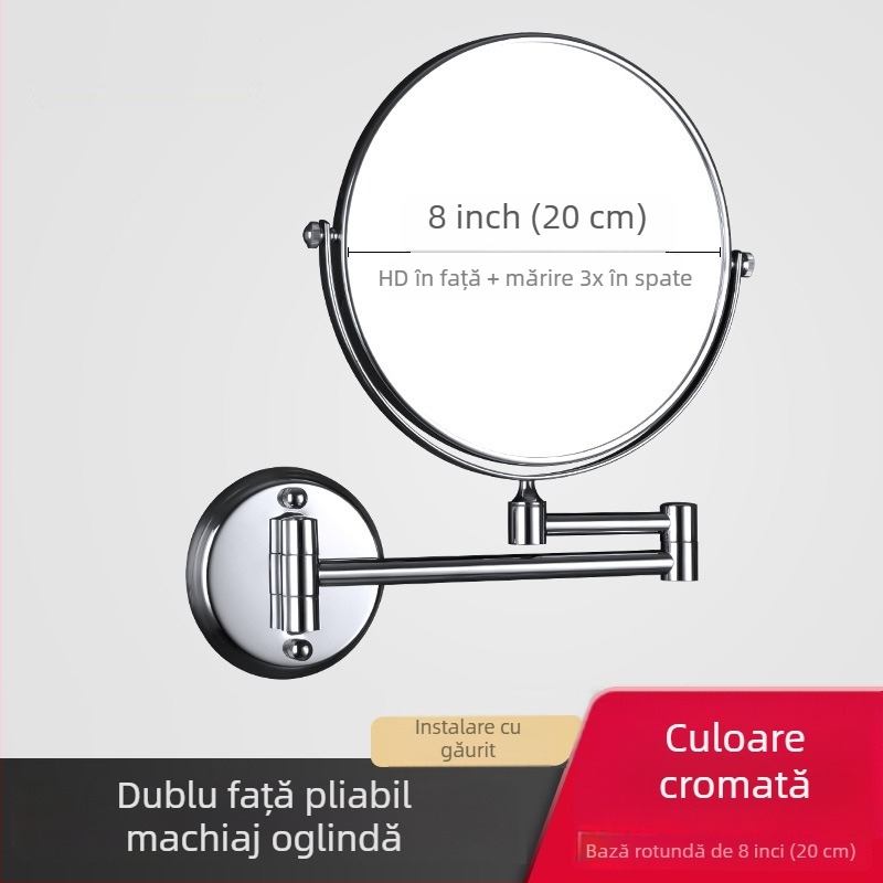 Anju Oglindă de baie pliabilă, cu față dublă, montare pe perete, extensibilă, cadru metalic