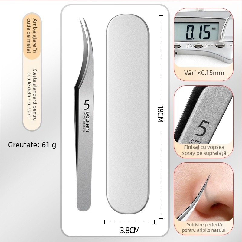 Set de unelte pentru acnee din oțel inoxidabil: clipsuri pentru puncte negre și ace pentru acnee