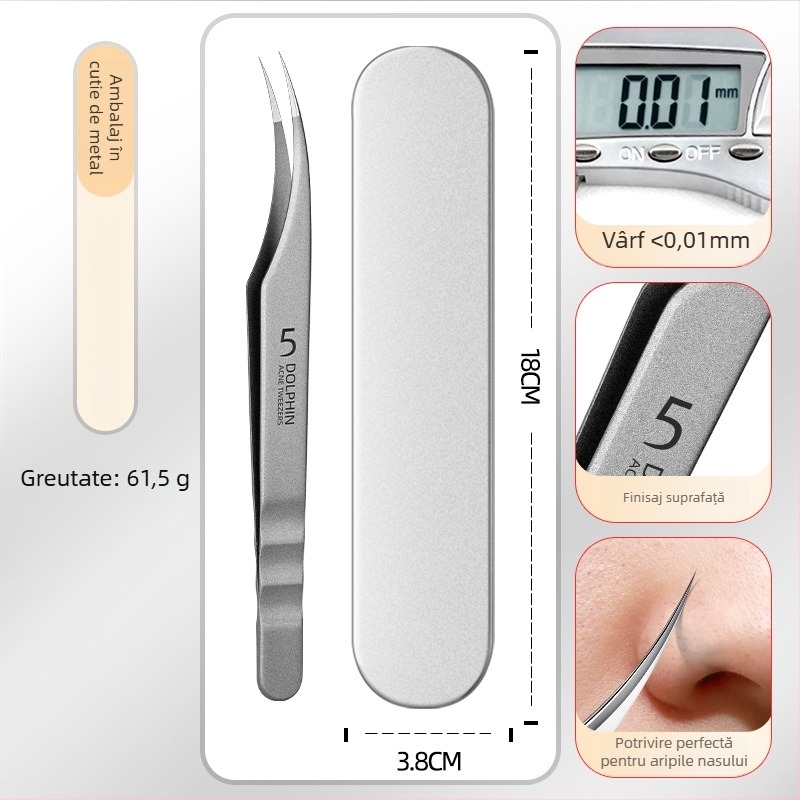Set de unelte pentru acnee din oțel inoxidabil: clipsuri pentru puncte negre și ace pentru acnee