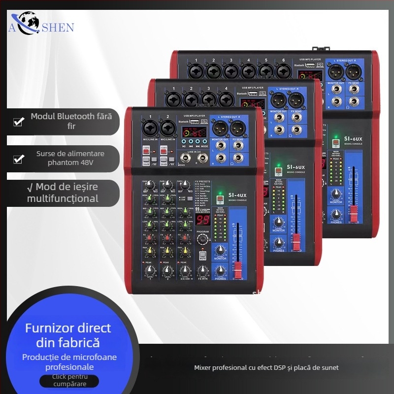 Mixer profesionist SI/DI cu 4/6/8 canale, efecte DSP, pentru scenă, KTV, înregistrare pe mobil/PC și streaming live