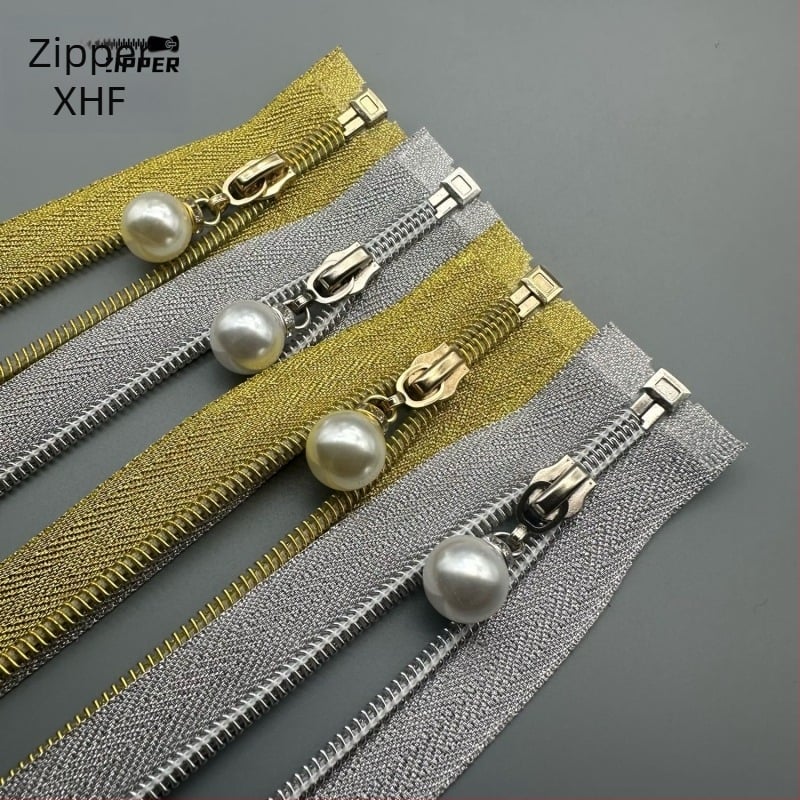 Fermoar din nylon cu finisaj electroplatat, pandantiv cu design perlat, deschidere și închidere; Brand Baiheng Zipper Factory