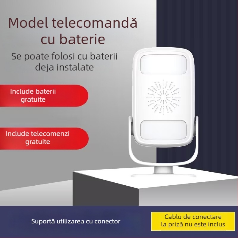 Sonerie de ușă cu voce de întâmpinare bidirecțională, DH808, alimentare baterie/curent, 6V-9V, tonuri de sonerie variate, consum 0,5