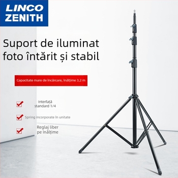 LINCO ZENITH Suport LED pentru fotografie, trepied portabil, înălțime 3,2 m, oțel SPCC, încărcare 8 kg, 3 secțiuni, diametre 19/22.2/25.4/28.6 mm