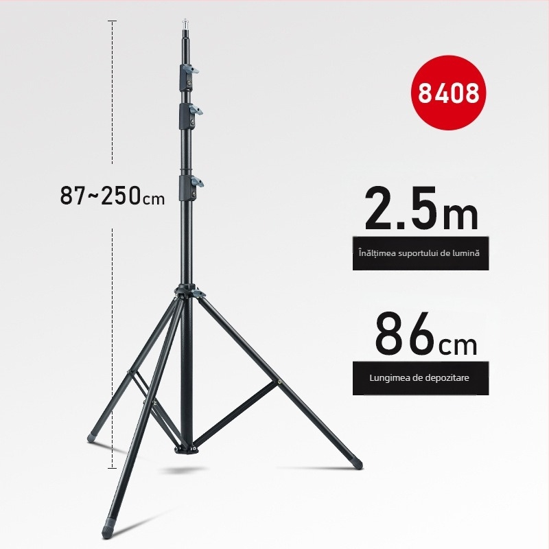 LINCO ZENITH Suport LED pentru fotografie, trepied portabil, înălțime 3,2 m, oțel SPCC, încărcare 8 kg, 3 secțiuni, diametre 19/22.2/25.4/28.6 mm