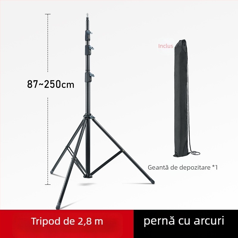 LINCO ZENITH Suport LED pentru fotografie, trepied portabil, înălțime 3,2 m, oțel SPCC, încărcare 8 kg, 3 secțiuni, diametre 19/22.2/25.4/28.6 mm