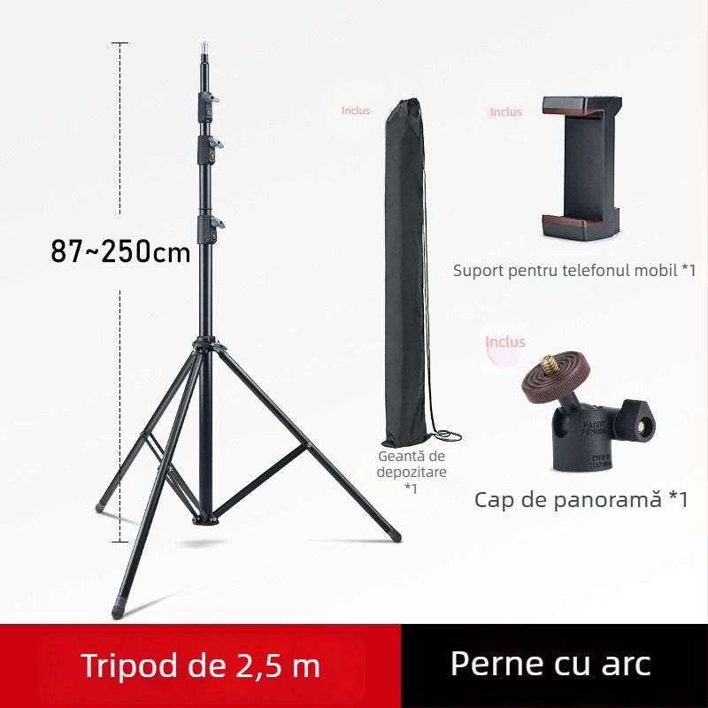 LINCO ZENITH Suport LED pentru fotografie, trepied portabil, înălțime 3,2 m, oțel SPCC, încărcare 8 kg, 3 secțiuni, diametre 19/22.2/25.4/28.6 mm
