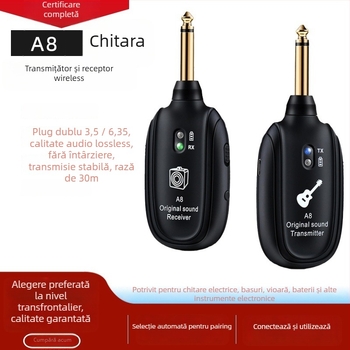 Transmițător-receptor wireless pentru chitară electrică și bas | Model A-8 | Carcasă ABS | Ambalaj din carton