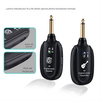 Transmițător-receptor wireless pentru chitară electrică și bas | Model A-8 | Carcasă ABS | Ambalaj din carton