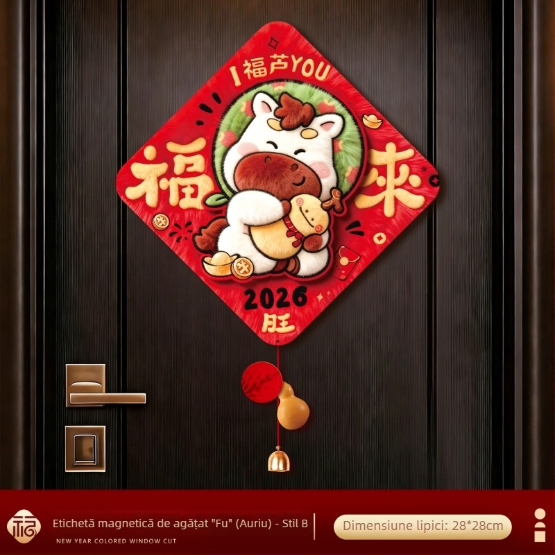 Sticker pentru ușa de intrare cu simbol de noroc, magnetic, stil chinezesc, Festivalul Primăverii, imprimare.