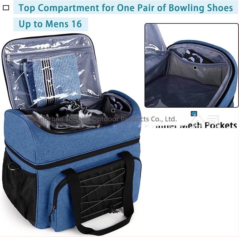 Geantă de bowling Tongda din PVC pentru exterior, cu cupă de bowling din lemn și separator căptușit pentru două mingi