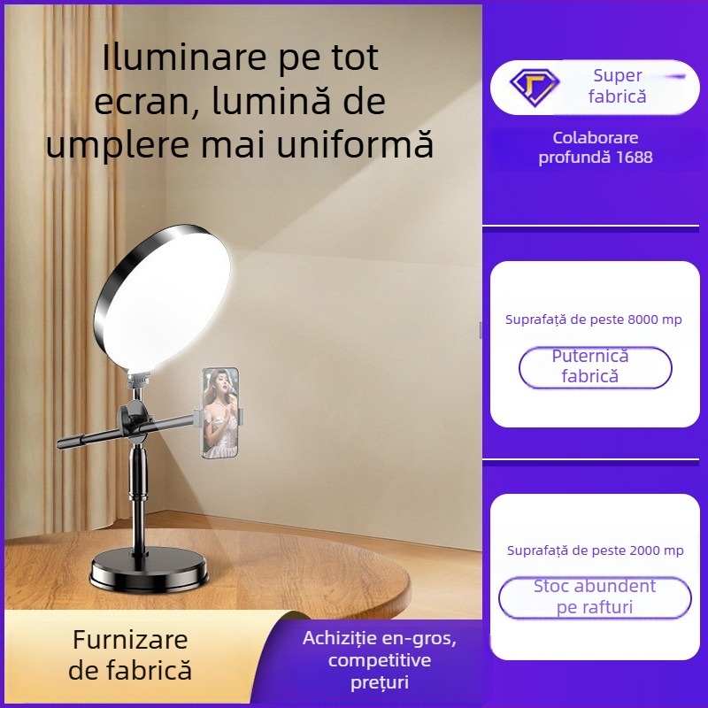 Inel LED pentru fotografiere pe birou | Trei moduri de temperatură, sub 10W, alimentare 5V, pentru selfie pe telefon și streaming live