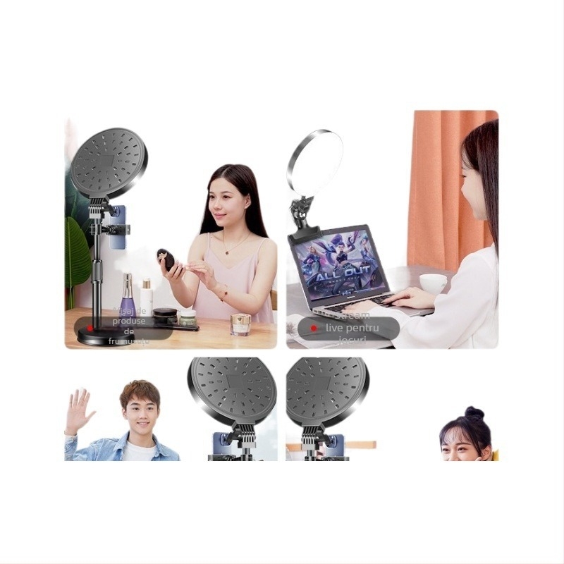 Inel LED pentru fotografiere pe birou | Trei moduri de temperatură, sub 10W, alimentare 5V, pentru selfie pe telefon și streaming live