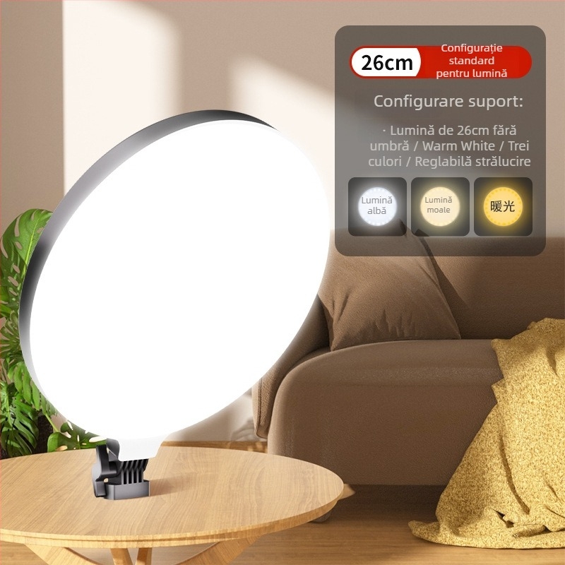 Inel LED pentru fotografiere pe birou | Trei moduri de temperatură, sub 10W, alimentare 5V, pentru selfie pe telefon și streaming live