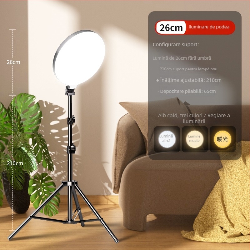 Inel LED pentru fotografiere pe birou | Trei moduri de temperatură, sub 10W, alimentare 5V, pentru selfie pe telefon și streaming live