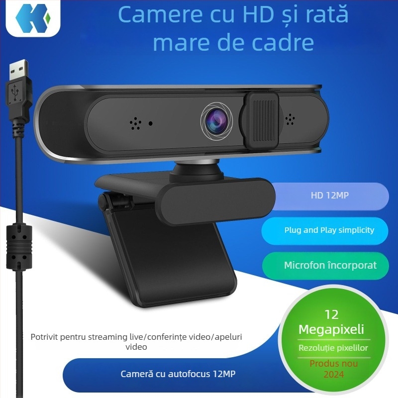 Webcam HD K20 cu autofocus, 1080p, USB 2.0, fără driver, microfon încorporat