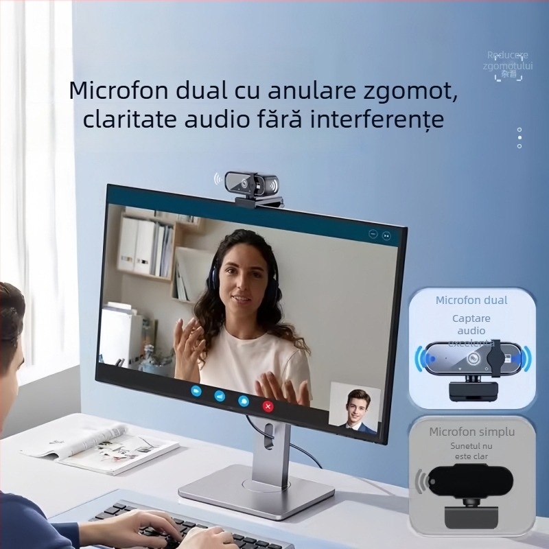Cameră PTZ HD pentru desktop, cu senzor de 8MP, USB 2.0, microfon încorporat, fără driver, pentru cursuri online și streaming în direct