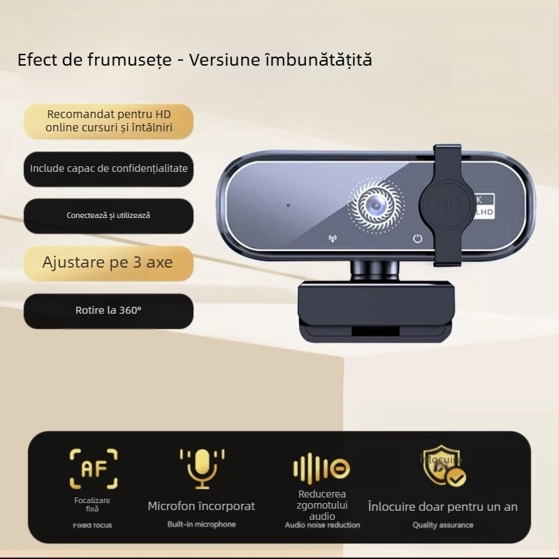 Cameră PTZ HD pentru desktop, cu senzor de 8MP, USB 2.0, microfon încorporat, fără driver, pentru cursuri online și streaming în direct