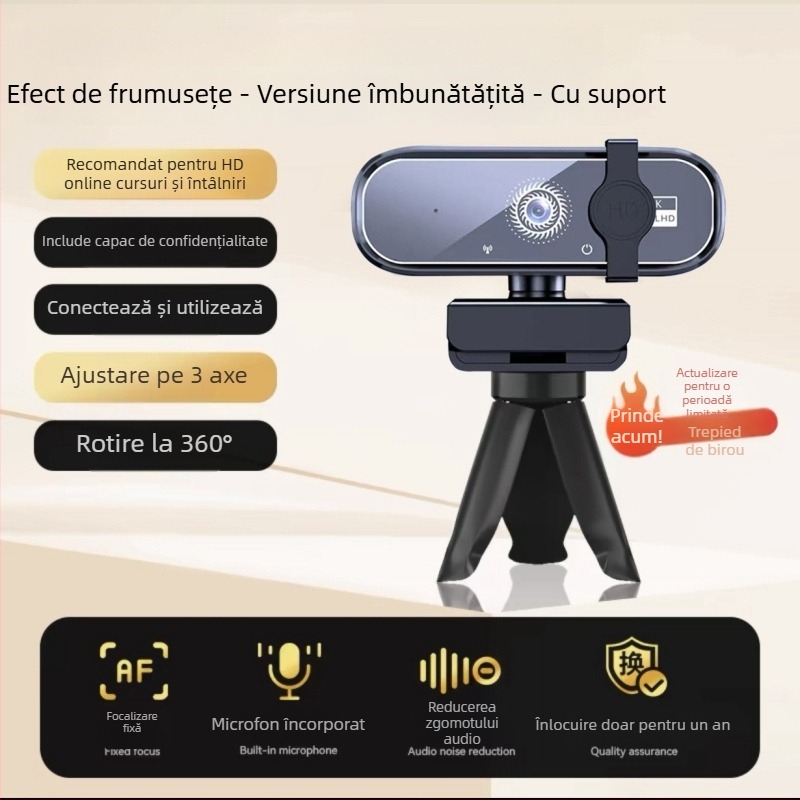 Cameră PTZ HD pentru desktop, cu senzor de 8MP, USB 2.0, microfon încorporat, fără driver, pentru cursuri online și streaming în direct