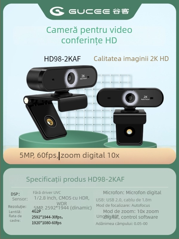 Camera web HD cu microfon încorporat, senzor de 8 MP, rezoluție 640x480, 30 FPS, USB, fără driver
