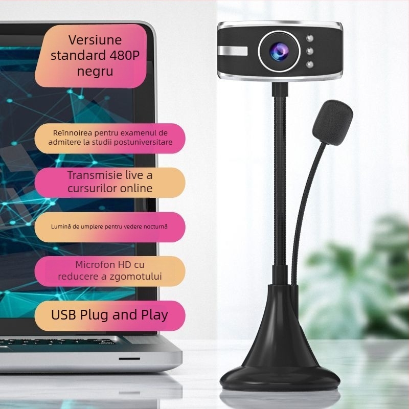 Webcam HD pentru PC desktop și notebook, cu senzor de 12 MP, interfață IEEE 1394, stabilizare electronică a imaginii