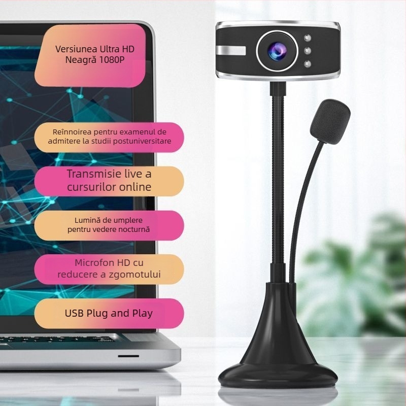 Webcam HD pentru PC desktop și notebook, cu senzor de 12 MP, interfață IEEE 1394, stabilizare electronică a imaginii