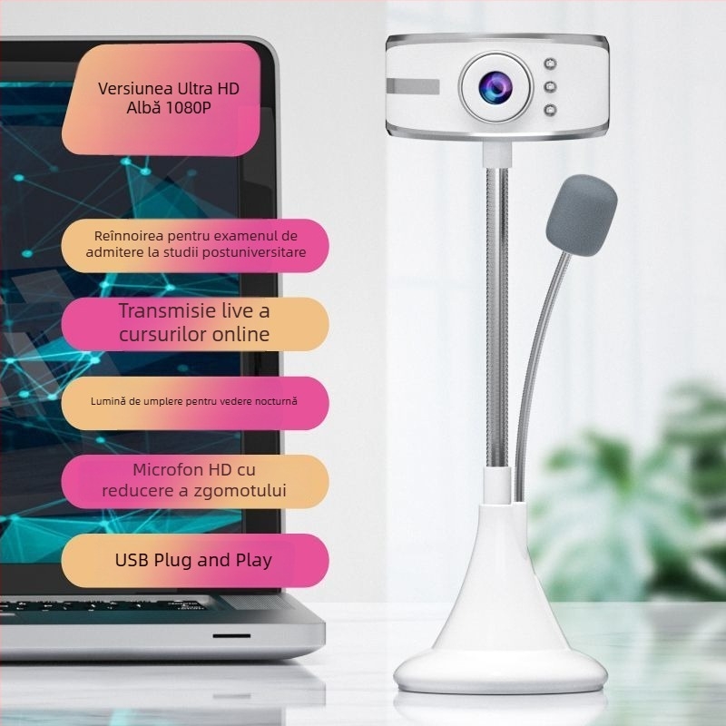 Webcam HD pentru PC desktop și notebook, cu senzor de 12 MP, interfață IEEE 1394, stabilizare electronică a imaginii