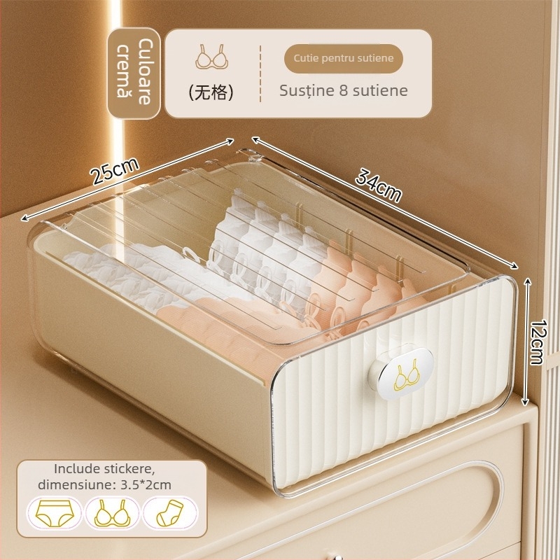 Cutie de depozitare pentru lenjerie, organizator cu compartimente tip sertar și capac, material PP, model 639-640-641, pentru lenjerie, șosete și bijuterii