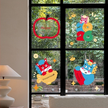 Decaluri pentru ferestre electrostatice Banda – PVC decoruri pentru Festivalul de Primăvară, Anul Calului; gata de cadou, ambalaj Opp