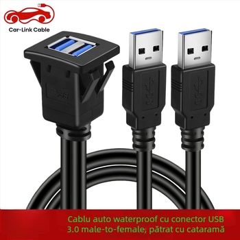 Cablu USB 3.0/2.0 cu două porturi, impermeabil, pentru panoul de instrumente al mașinii, bărcii și motocicletei – 1 m, interfață USB 2.0