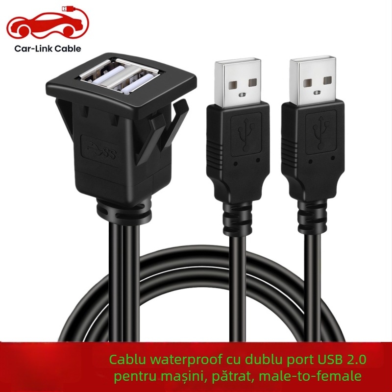 Cablu USB 3.0/2.0 cu două porturi, impermeabil, pentru panoul de instrumente al mașinii, bărcii și motocicletei – 1 m, interfață USB 2.0