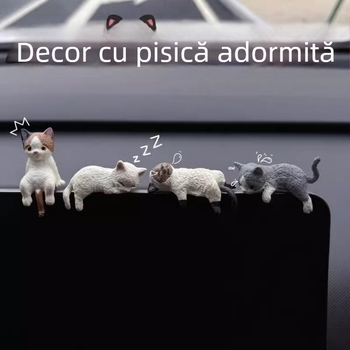 Ornament auto pisică - figură PVC, stil desen animat, decor pentru consola centrală