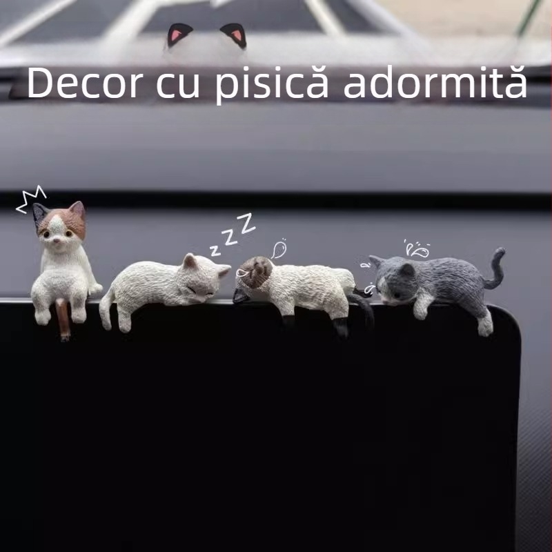 Ornament auto pisică - figură PVC, stil desen animat, decor pentru consola centrală