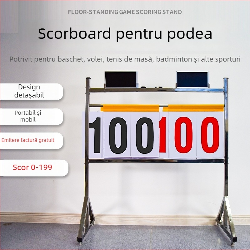Panou de scor din oțel inoxidabil pentru baschet și fotbal, pe bază de podea, cu mecanism flip, marca OME