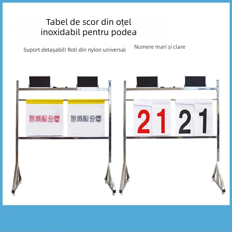 Panou de scor din oțel inoxidabil pentru baschet și fotbal, pe bază de podea, cu mecanism flip, marca OME
