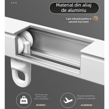 Sistem de șine pentru perdea de fereastră — aliaj de aluminiu, extensibil, silențios, șină dublă, role de alunecare
