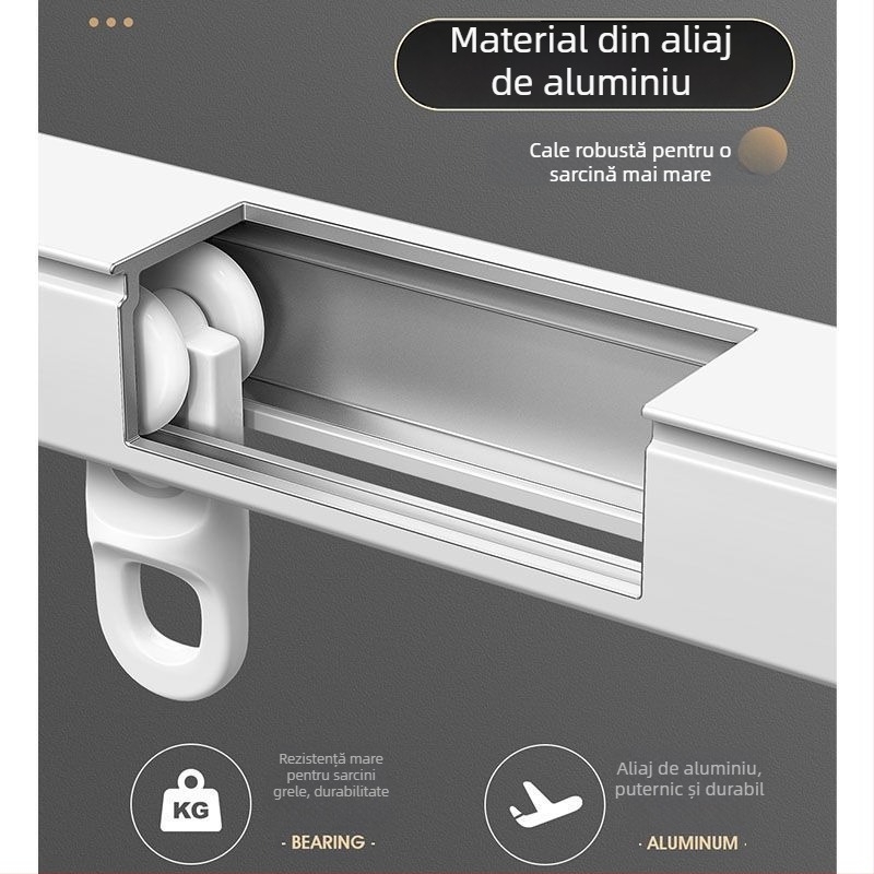 Sistem de șine pentru perdea de fereastră — aliaj de aluminiu, extensibil, silențios, șină dublă, role de alunecare