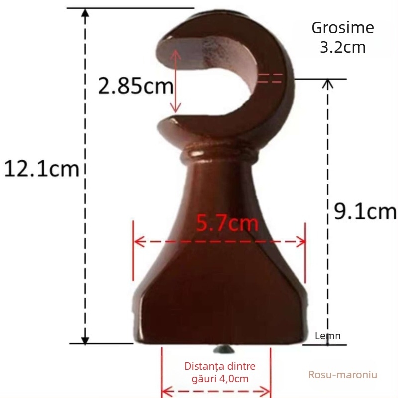 Bază din lemn masiv pentru suport de perdea cu cap decorativ – pentru suport simplu și dublu, potrivire universală, stil modern minimalist