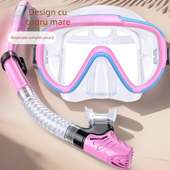 Set de snorkeling pentru copii cu mască din silicon și sticlă temperată, snorkel complet uscat, anti-cețuire