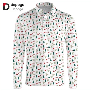 Tricou polo cu protecție solară, mâneci lungi, imprimeu 3D cu motiv copac, țesătură respirabilă, uscare rapidă