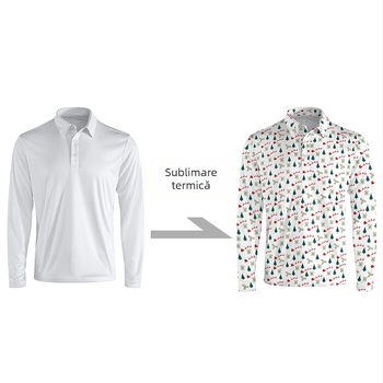 Tricou polo cu protecție solară, mâneci lungi, imprimeu 3D cu motiv copac, țesătură respirabilă, uscare rapidă