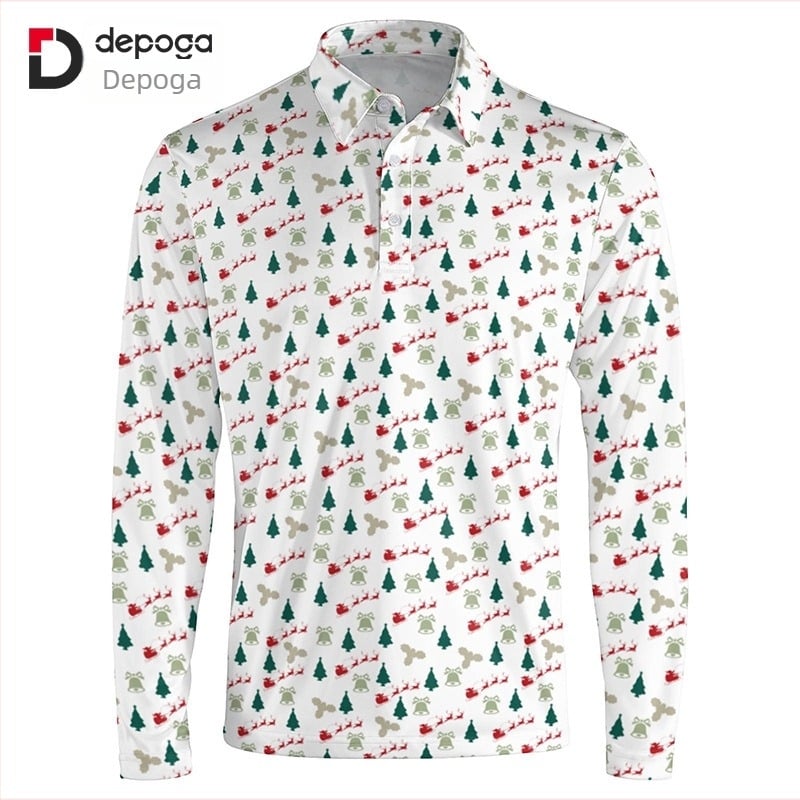 Tricou polo cu protecție solară, mâneci lungi, imprimeu 3D cu motiv copac, țesătură respirabilă, uscare rapidă