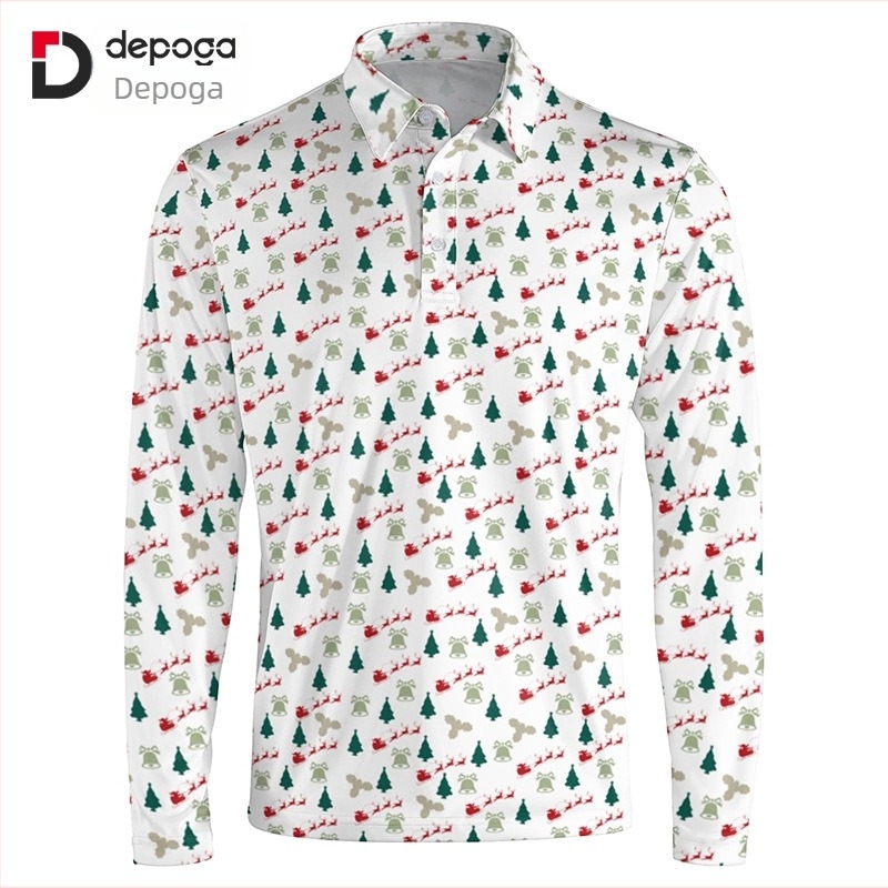 Tricou polo cu protecție solară, mâneci lungi, imprimeu 3D cu motiv copac, țesătură respirabilă, uscare rapidă