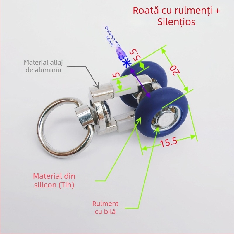 Set pentru tavan integrat cu panou hexagonal pentru draperii: accesorii pentru şină de ghidare, role din aliaj, capac de dop şi cap de blocare la capăt.