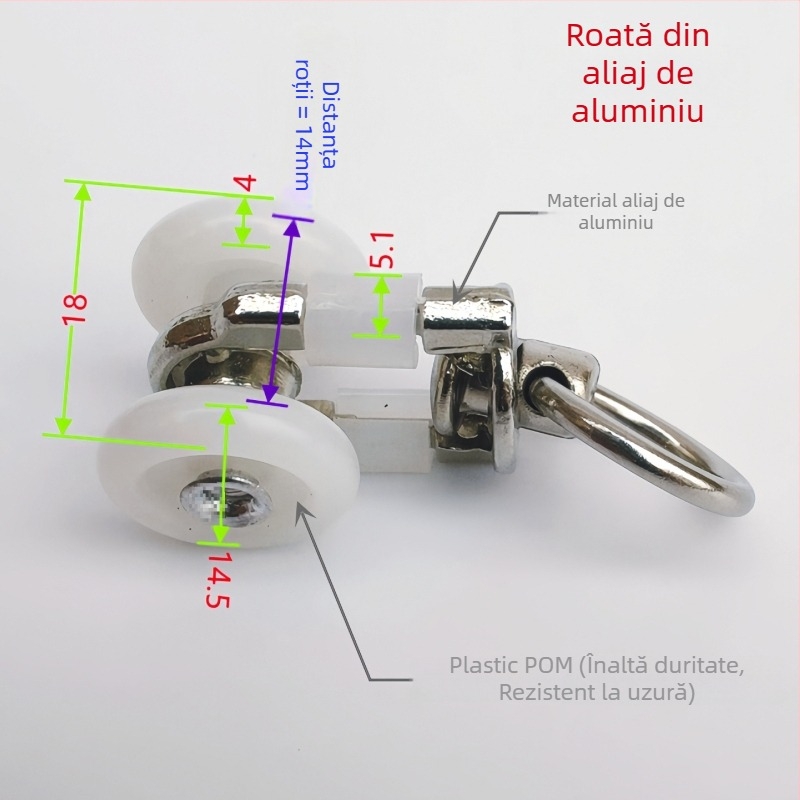 Set pentru tavan integrat cu panou hexagonal pentru draperii: accesorii pentru şină de ghidare, role din aliaj, capac de dop şi cap de blocare la capăt.