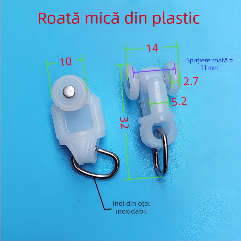 Set pentru tavan integrat cu panou hexagonal pentru draperii: accesorii pentru şină de ghidare, role din aliaj, capac de dop şi cap de blocare la capăt.