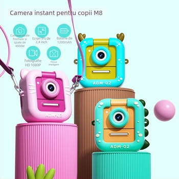 Polaroid cameră pentru copii cu imprimare instantă, model M8, stocare pe card TF, rezoluție interpolată de 4800W, carcasă ABS+TPU, baterie 1200mAh