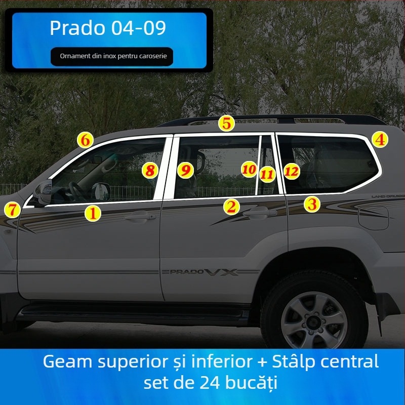 Benzi decorative pentru geamuri Toyota Prado/Land Cruiser (2004–2020) – autocolante decorative pentru caroserie